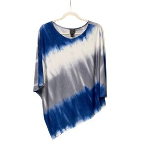 Clara Sun Woo white blue ombré tie dye asymmetrical dolman sleeve blouse size XL